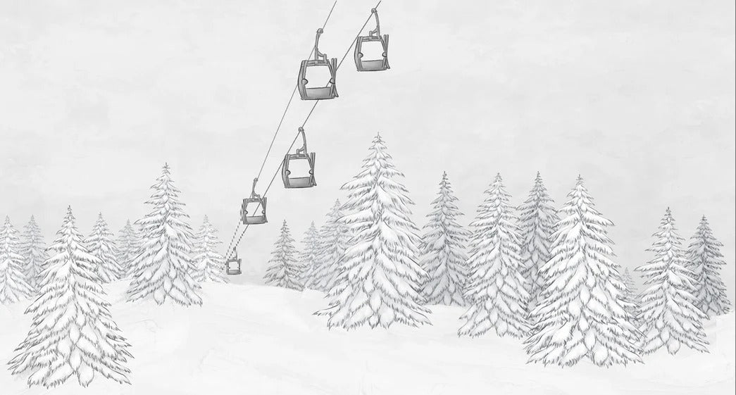 Tapete Berg Gondelbahn schwarz & weiß