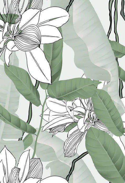 Papier peint feuillage nature vert fleur NB, XXL, tendance