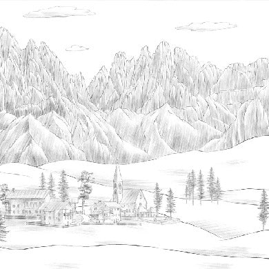 Papier peint paysage italien Dolomites noir blanc, XXL, tendance