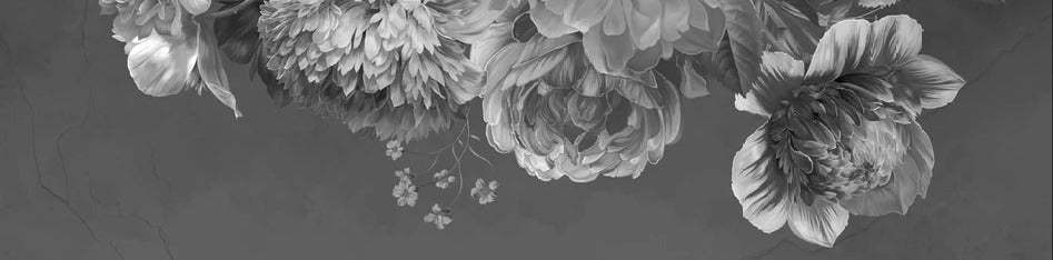 Tapete Pfingstrosenblüte schwarz und weiß