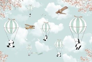 Tapete Panda in Heißluftballons