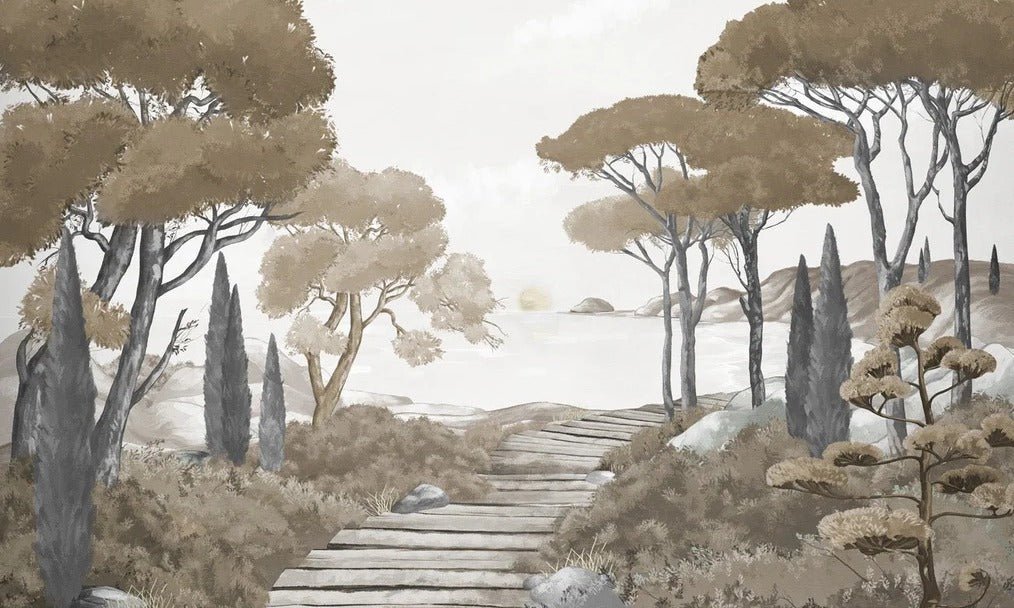 Papier peint balade dans les calanques brun, XXL, tendance