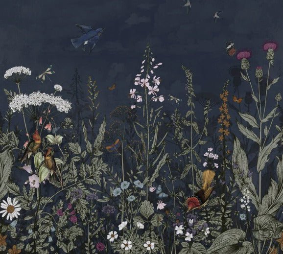 Panorama-Tapete Nachtblau floral