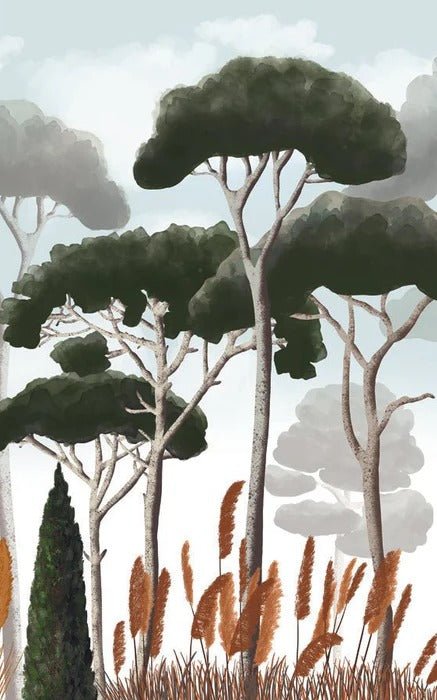 Papier peint sur mesure cyprès pins et herbes de la pampa, XXL, tendance