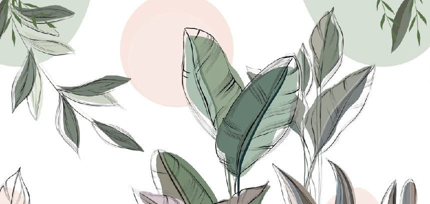 Papier peint panoramique végétal graphique vert, XXL, tendance