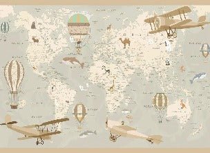 Papier peint enfant carte du monde aviateur, XXL, tendance
