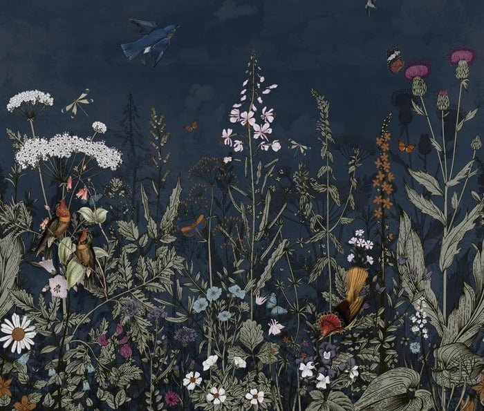 Panorama-Tapete Nachtblau floral