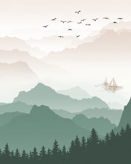 Papier peint montagne dans brume terracotta, XXL, tendance