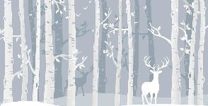 Kindertapete Skandinavischer Wald Birke und Hirsch