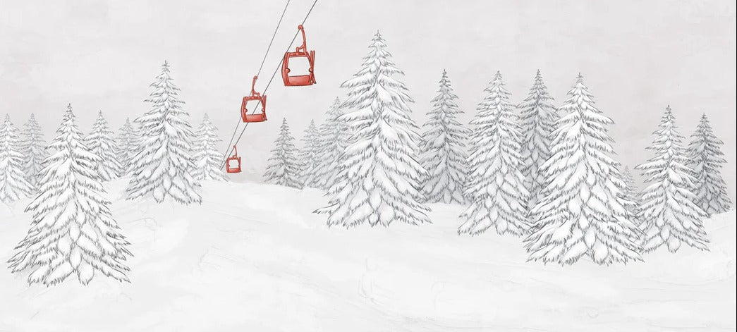 Papier peint montagne télécabine rouge, XXL, tendance