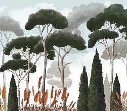 Papier peint sur mesure cyprès pins et herbes de la pampa, XXL, tendance