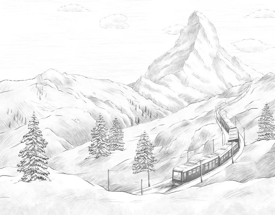 Panorama-Tapete Matterhorn schwarz und weiß