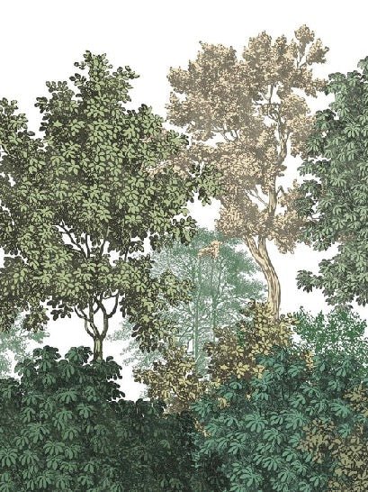 Tapete Landschaft Wald Gravur