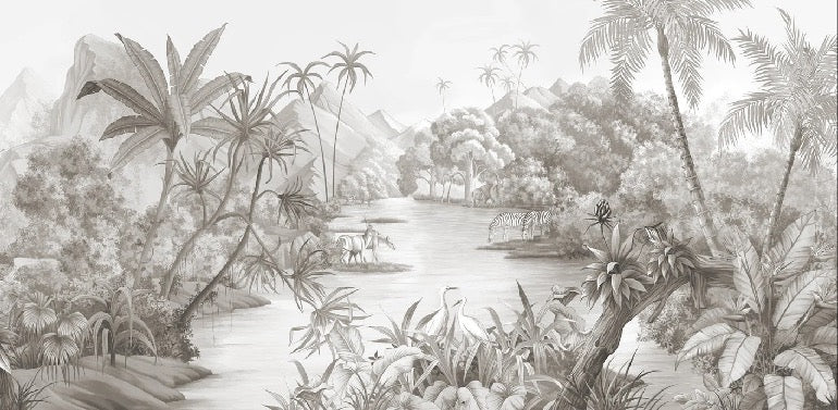 Papier peint panoramique jungle pittoresque, XXL, tendance