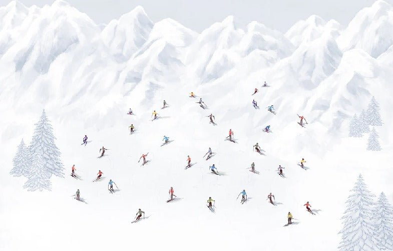 Papier peint montagne skieurs colorés, XXL, tendance