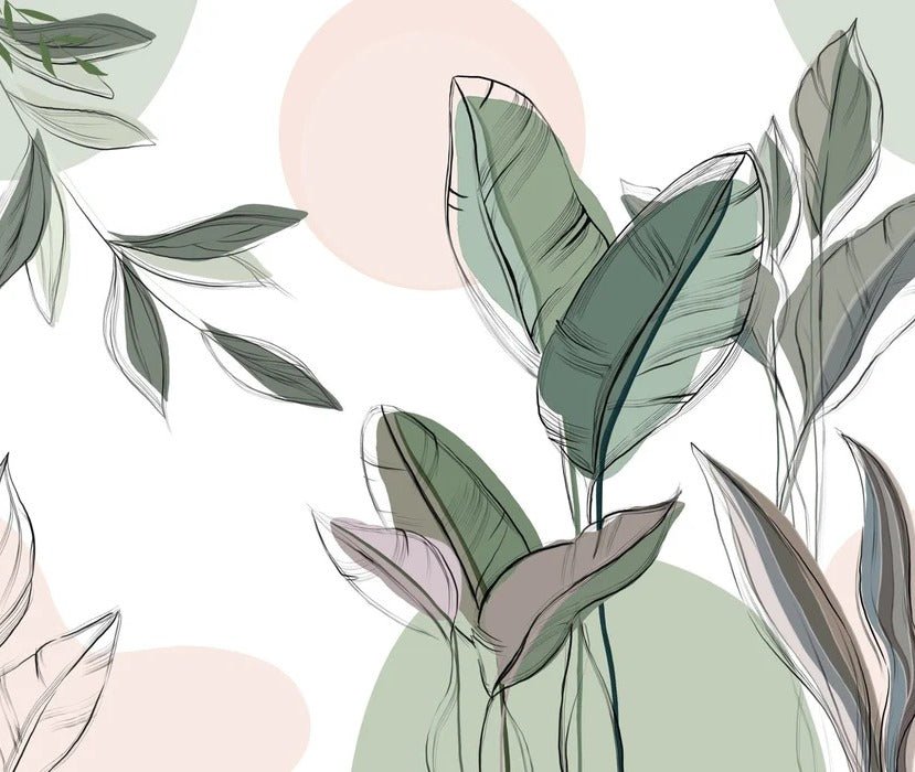 Papier peint panoramique végétal graphique vert, XXL, tendance