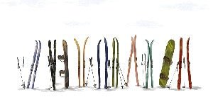 Papier peint panoramique skis colorés, XXL, tendance