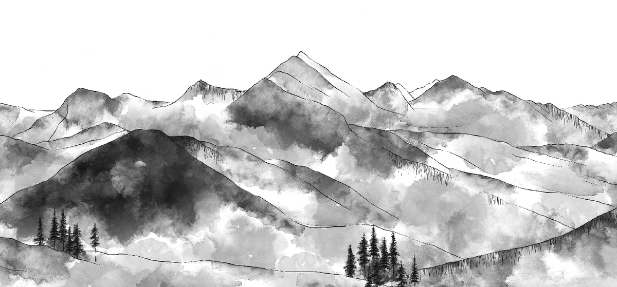 Papier Peint Panoramique Montagne Chaîne des Aravis Noir et Blanc - H126cm x L276cm - Matière Softouch - Muralconcept
