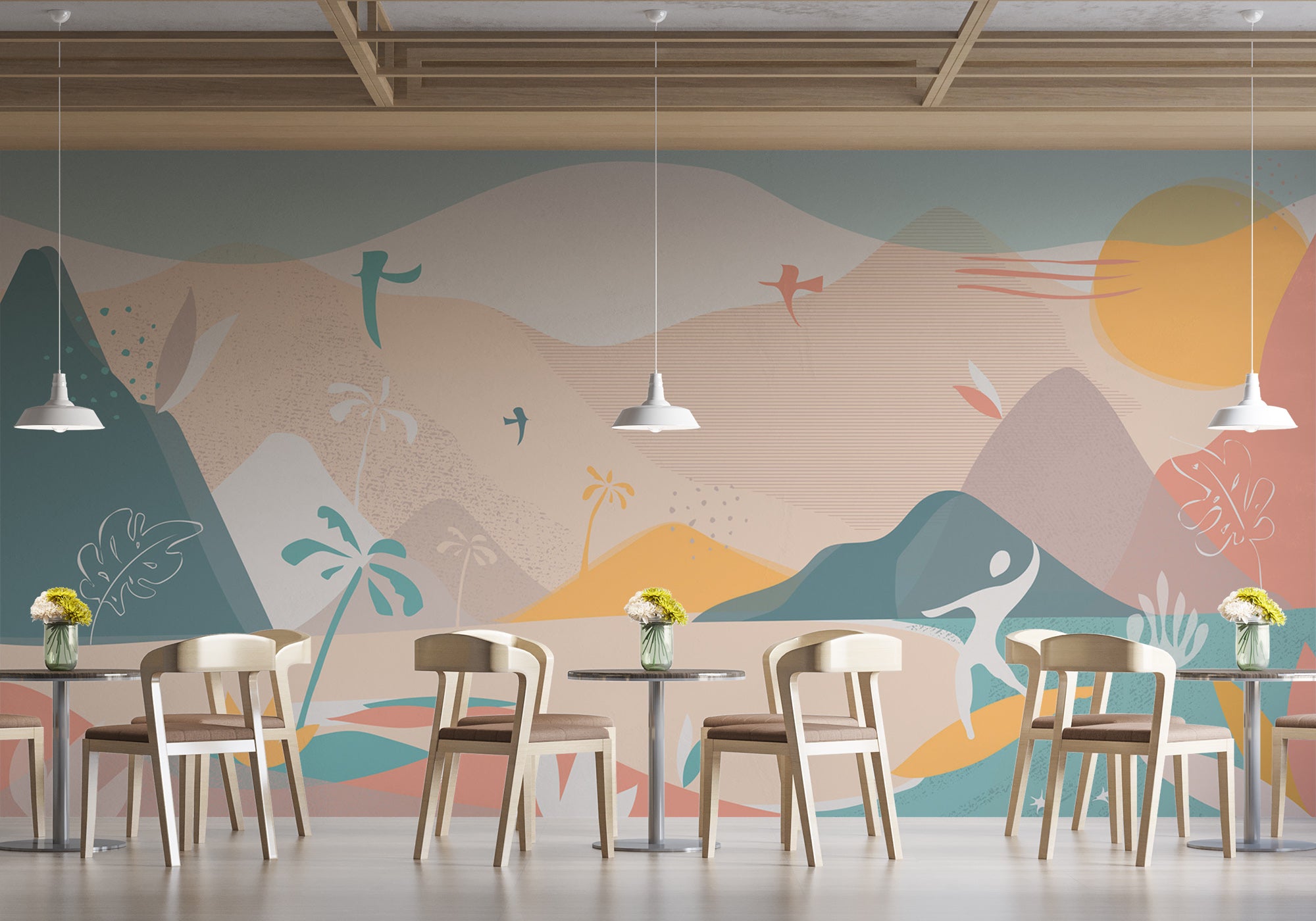 Papier peint bistrot art déco beach, mural concept, tendance