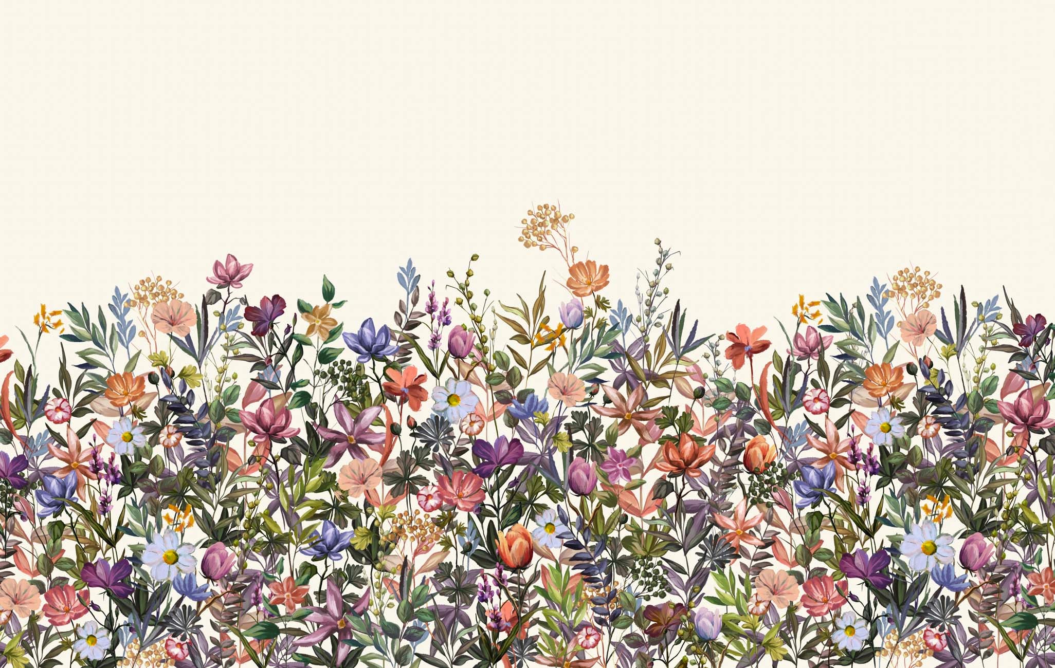 Papier peint fleurs au pinceau coloré, XXL, tendance