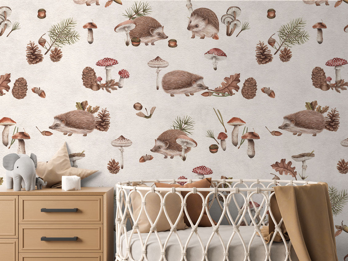 Papier peint à motif pour enfant. Balade du petit hérisson - Muralconcept