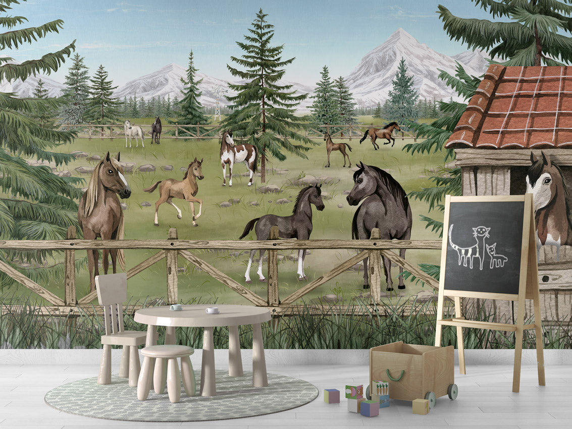 Papier peint évasion - Le havre des chevaux - Muralconcept