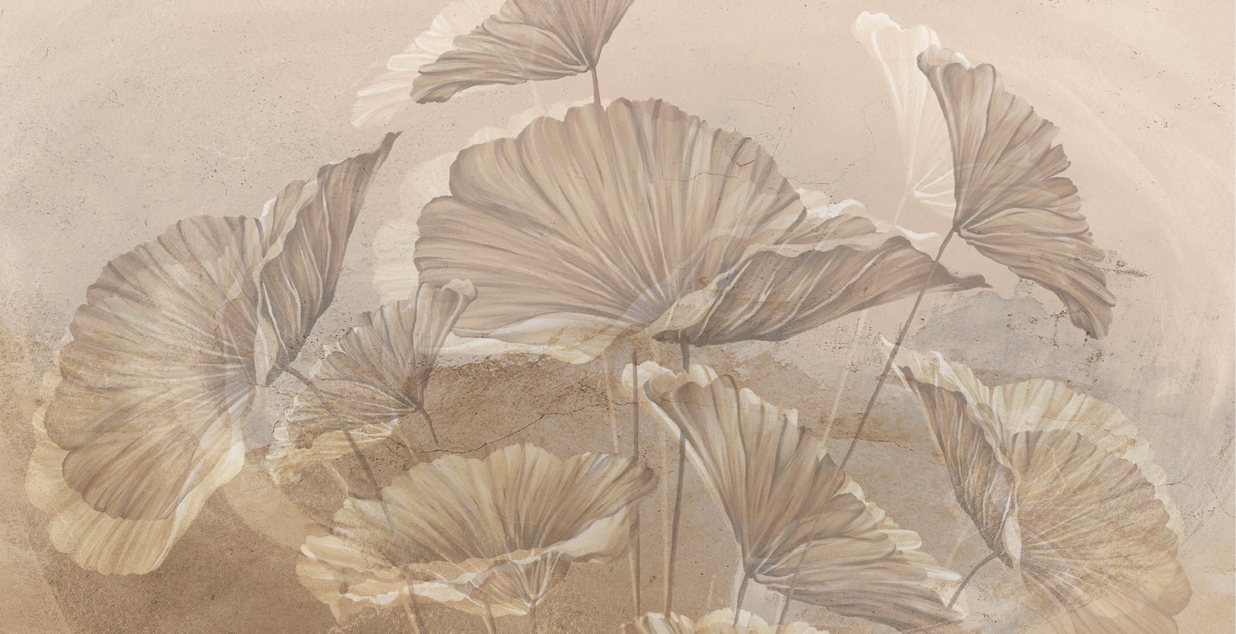 Papier peint panoramique lotus sepia, XXL, tendance