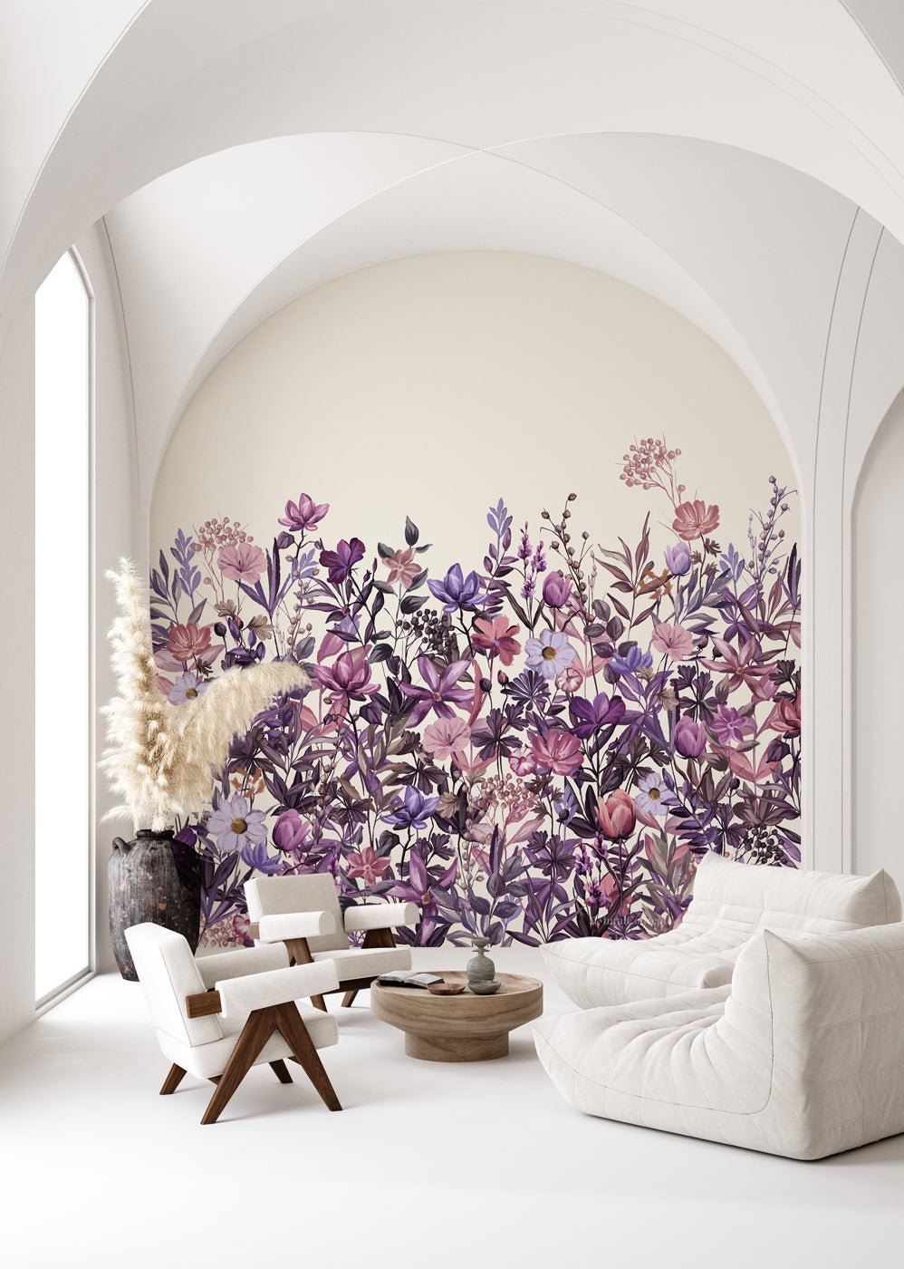 Papier peint fleurs au pinceau violet, XXL, tendance