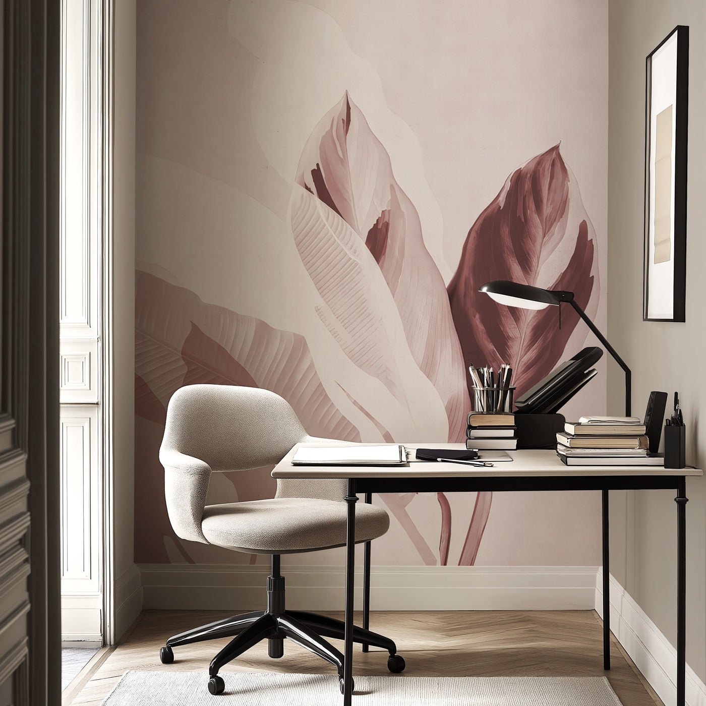 Papier peint feuillage moderne bordeau, XXL, tendance