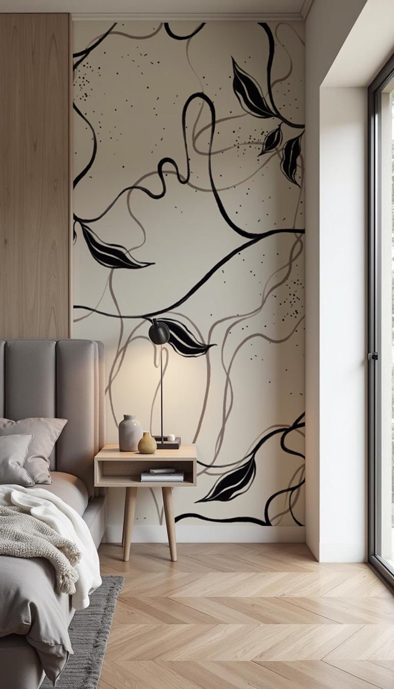 Papier peint végétal -  Lignes greige, XXL, tendance