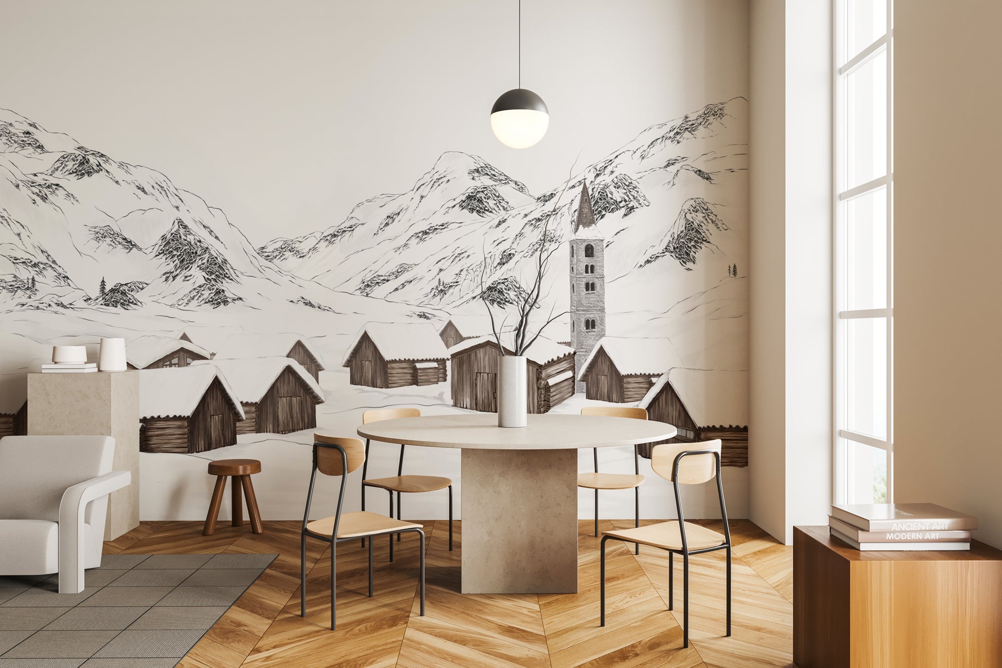 Papier peint village val d'Isère, XXL, tendance