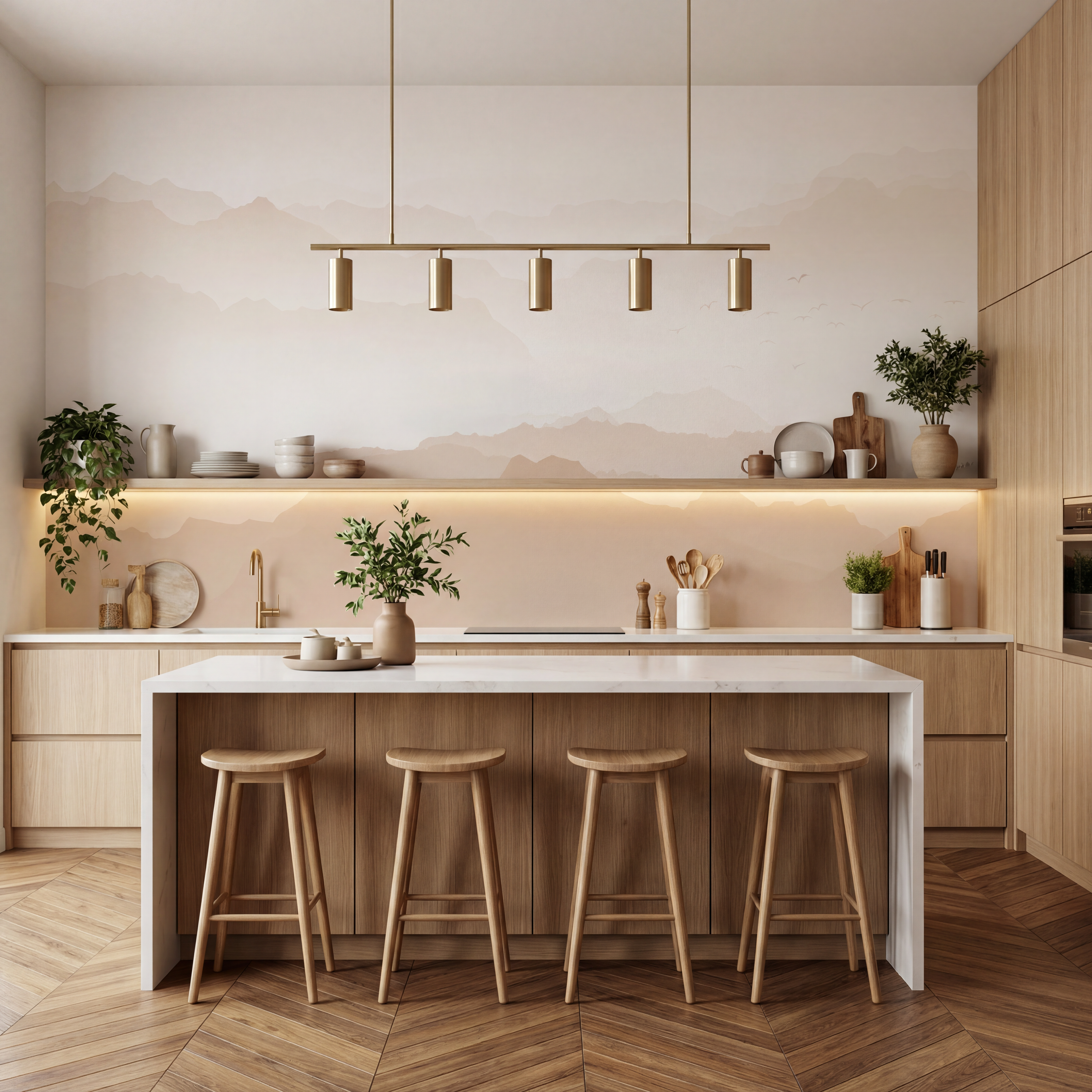 Papier peint montagne velours beige - Muralconcept