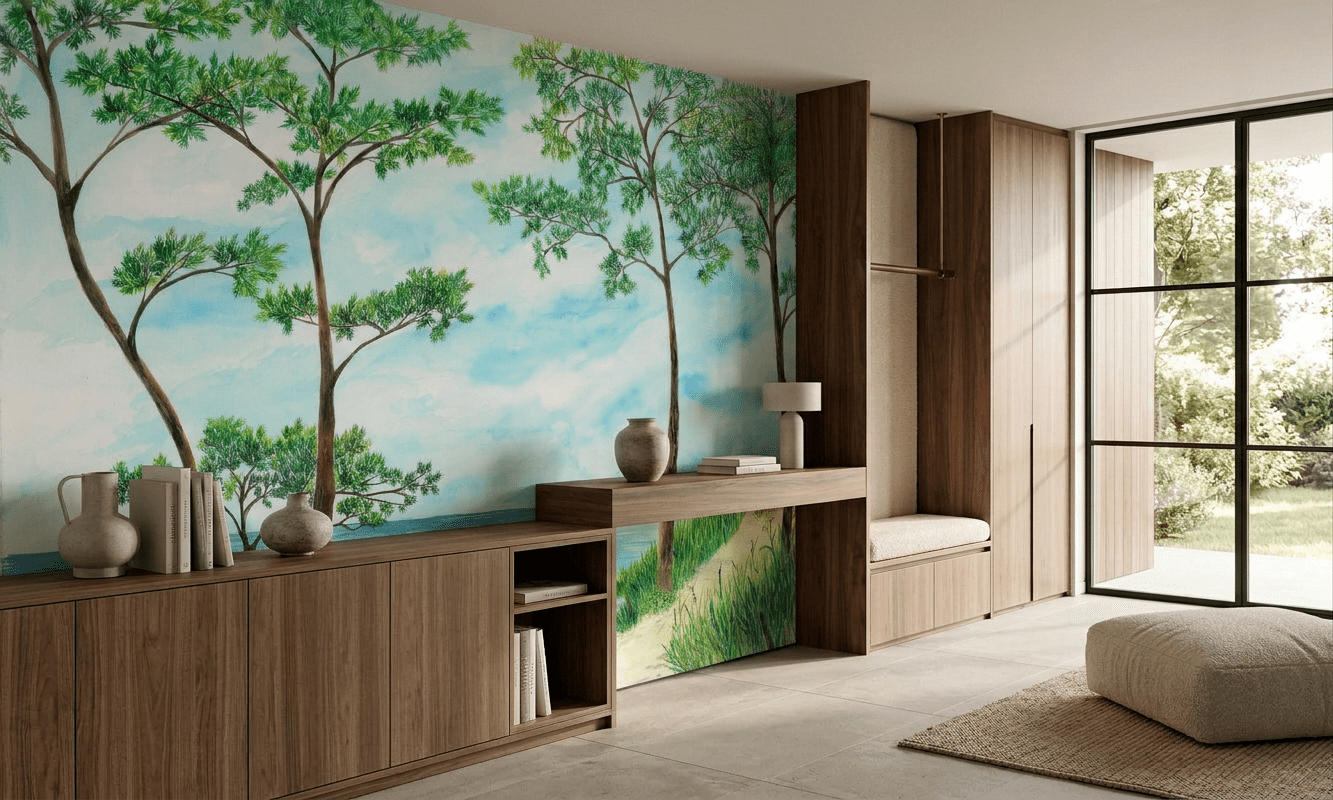 Papier peint Pins maritimes et dunes - Vert - Muralconcept