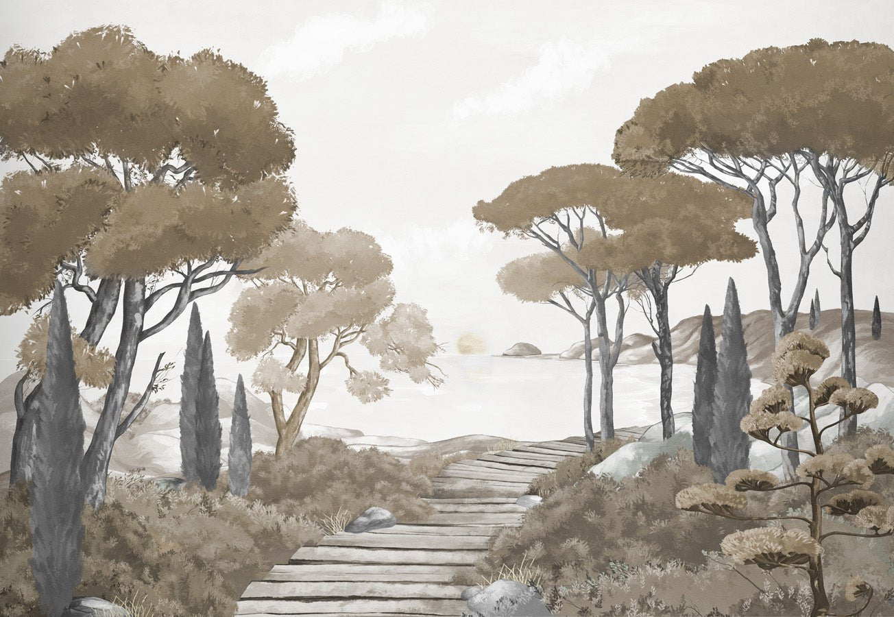 Papier peint balade dans les calanques brun, mural concept, tendance