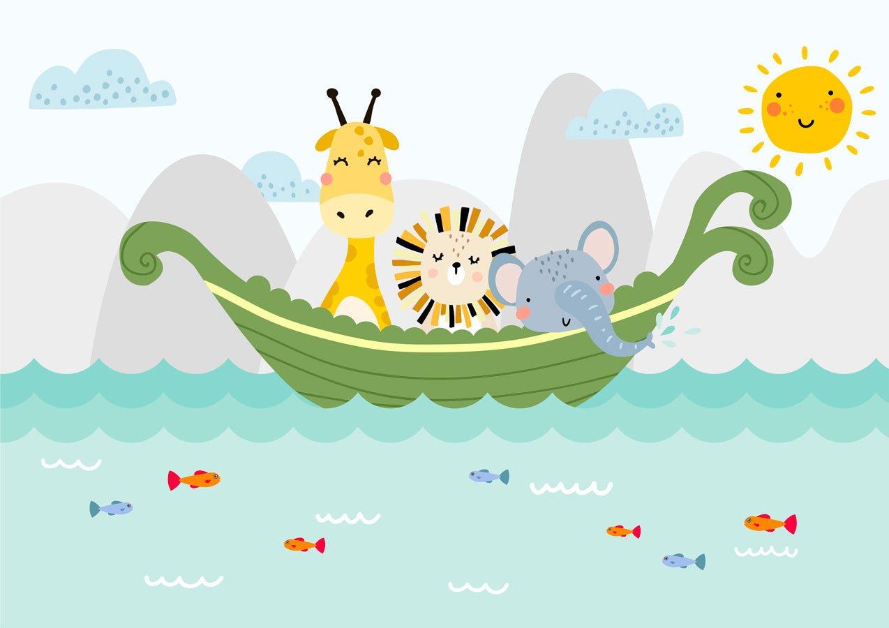 Papier peint chambre bébé bateau animaux, mural concept, tendance