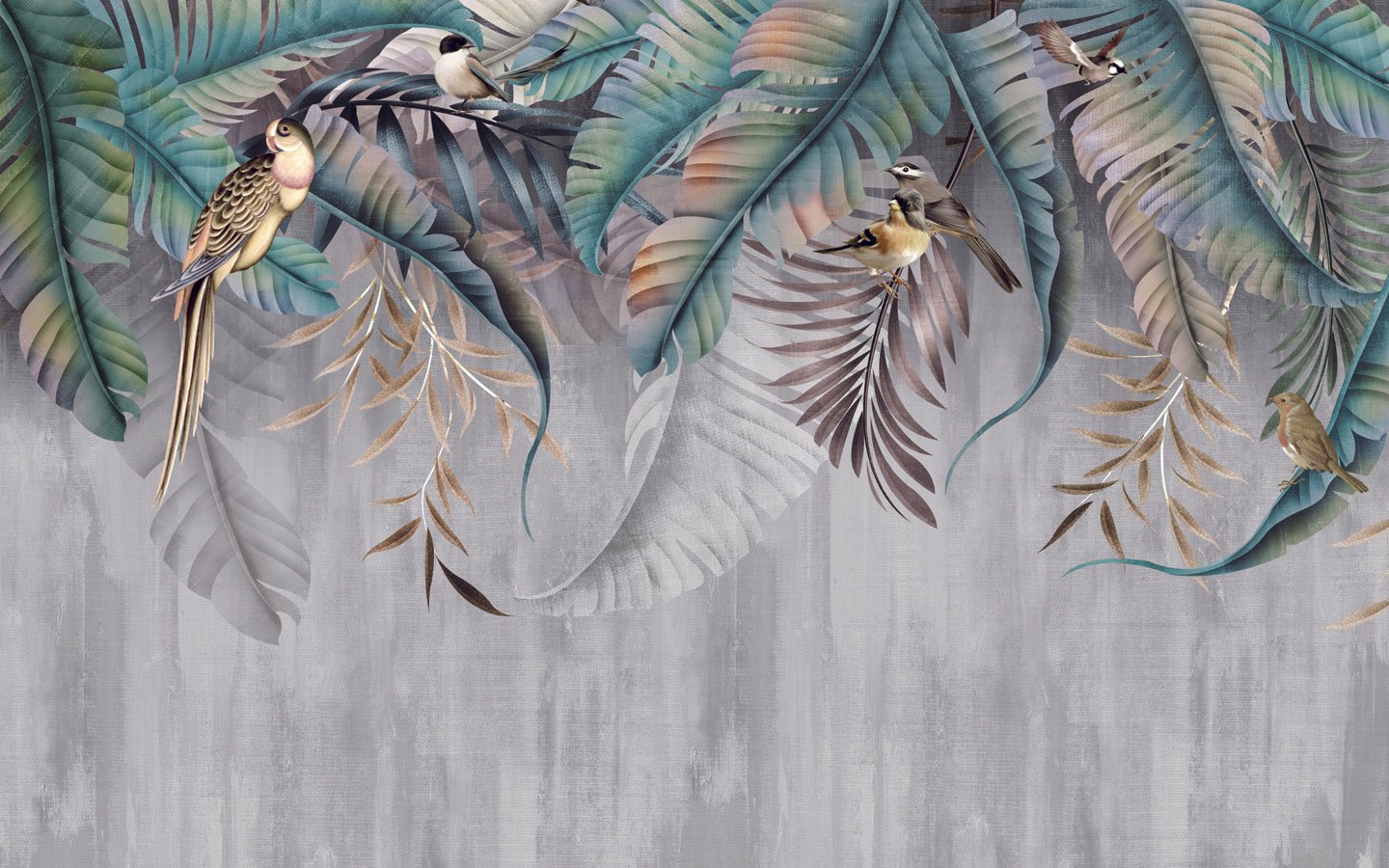 Papier peint Feuilles & Birds, mural concept, tendance