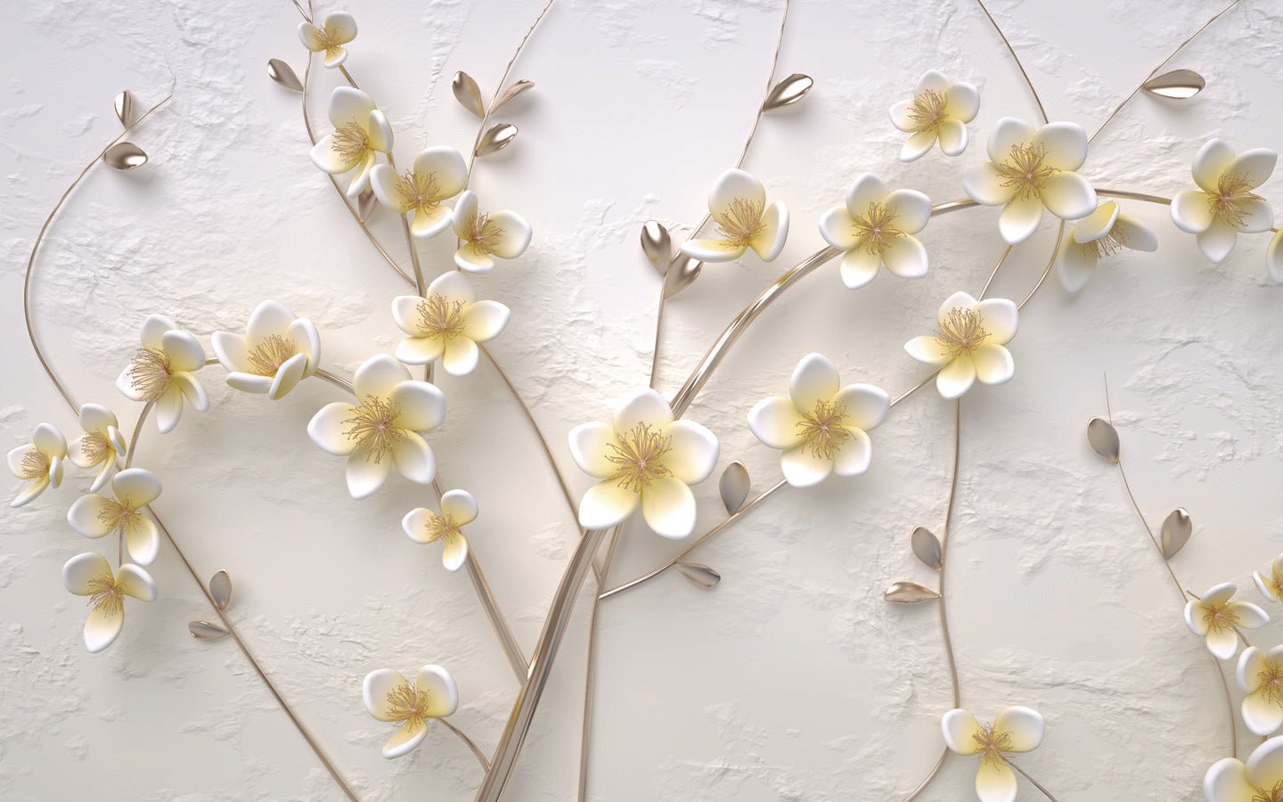 Papier peint fleurs blanches 3D, mural concept, tendance