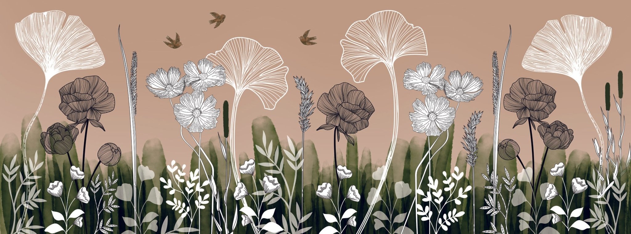 Papier peint panoramique floral addict, mural concept, tendance