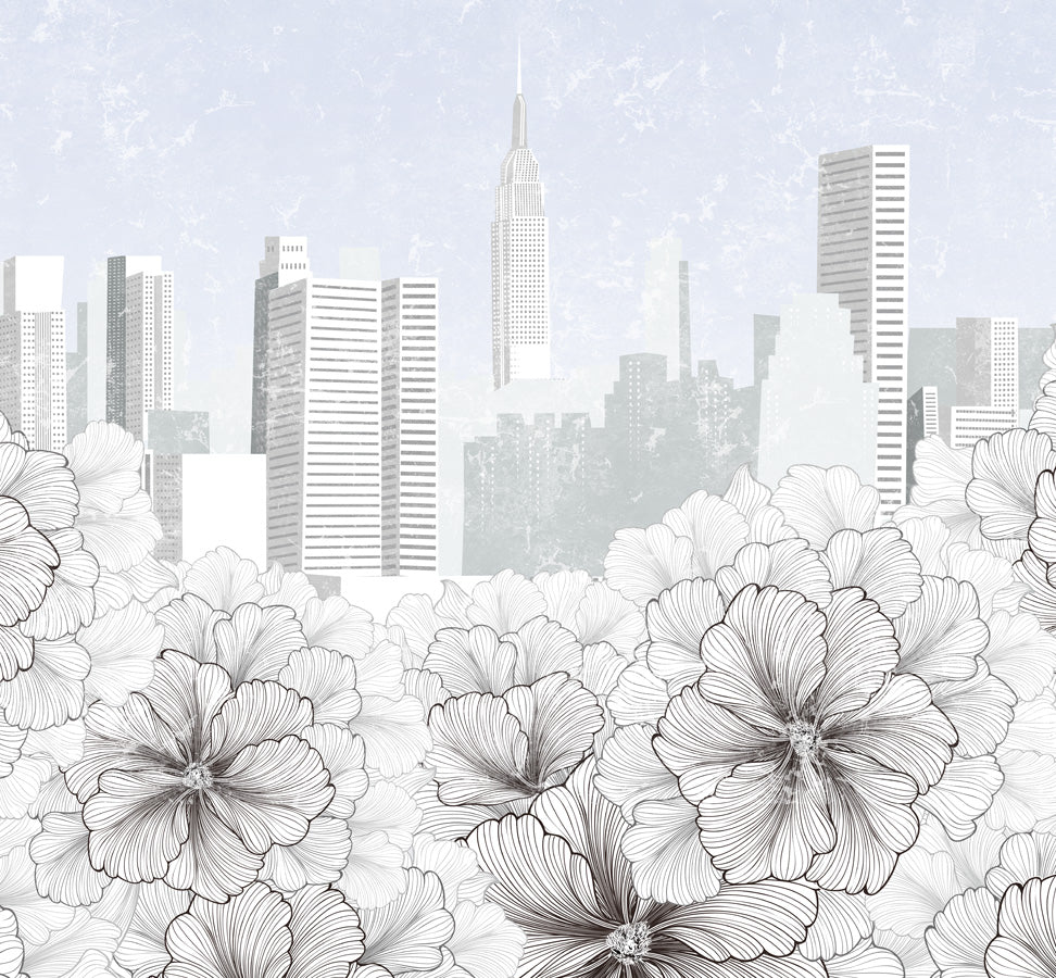 Papier peint moderne ville New York noir et blanc, mural concept, tendance