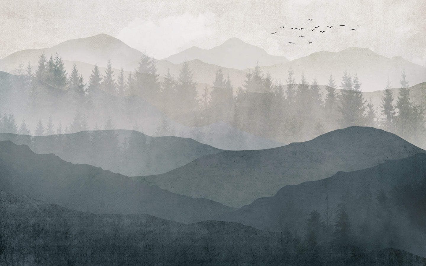 Papier peint panorama nature noir et blanc, mural concept, tendance