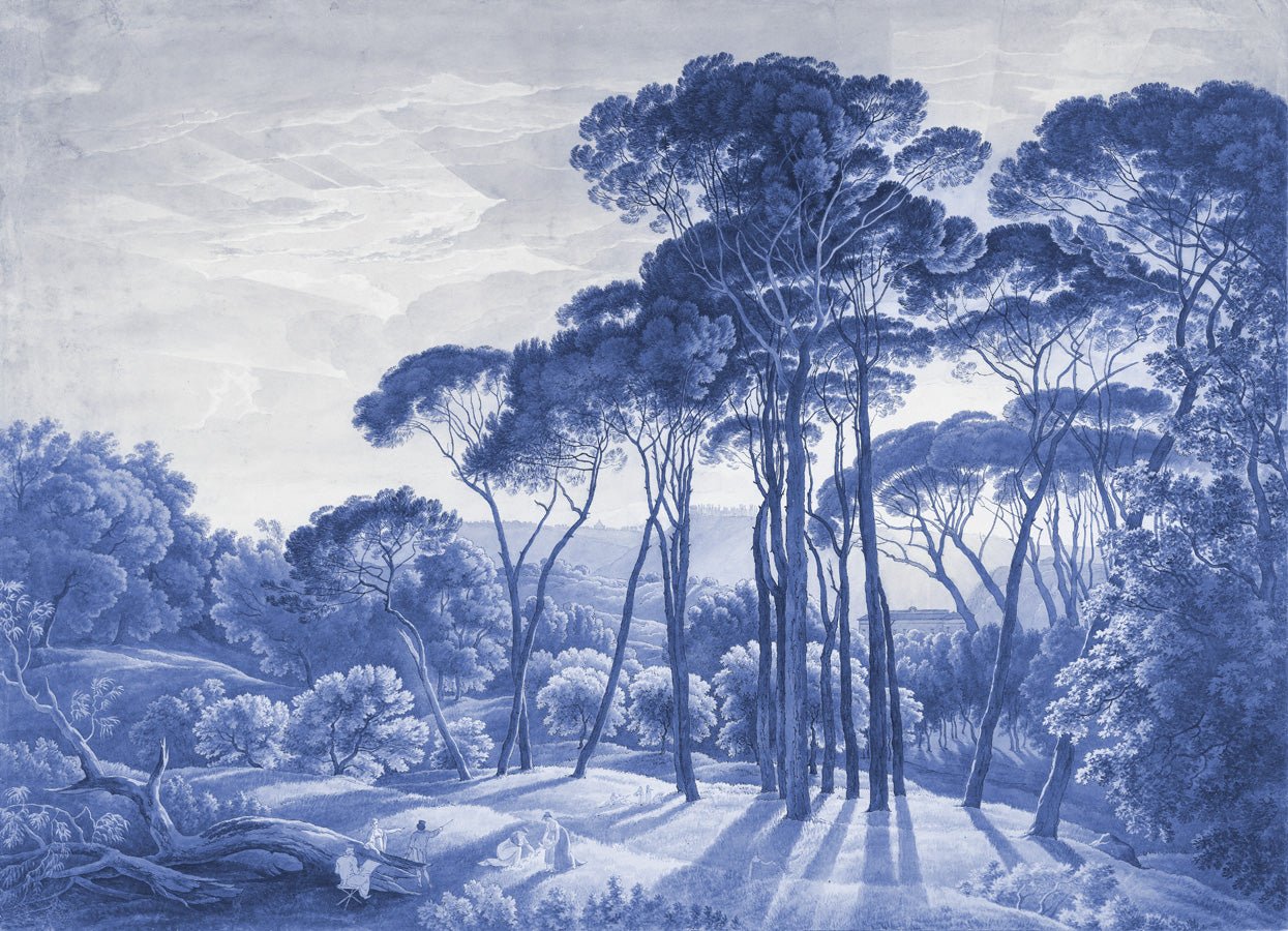 Papier peint paysage historique italien bleu, mural concept, tendance