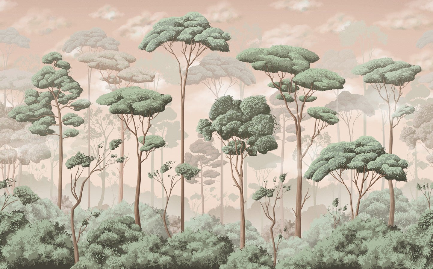 Papier peint panoramique pinède volupté jasmin, mural concept, tendance