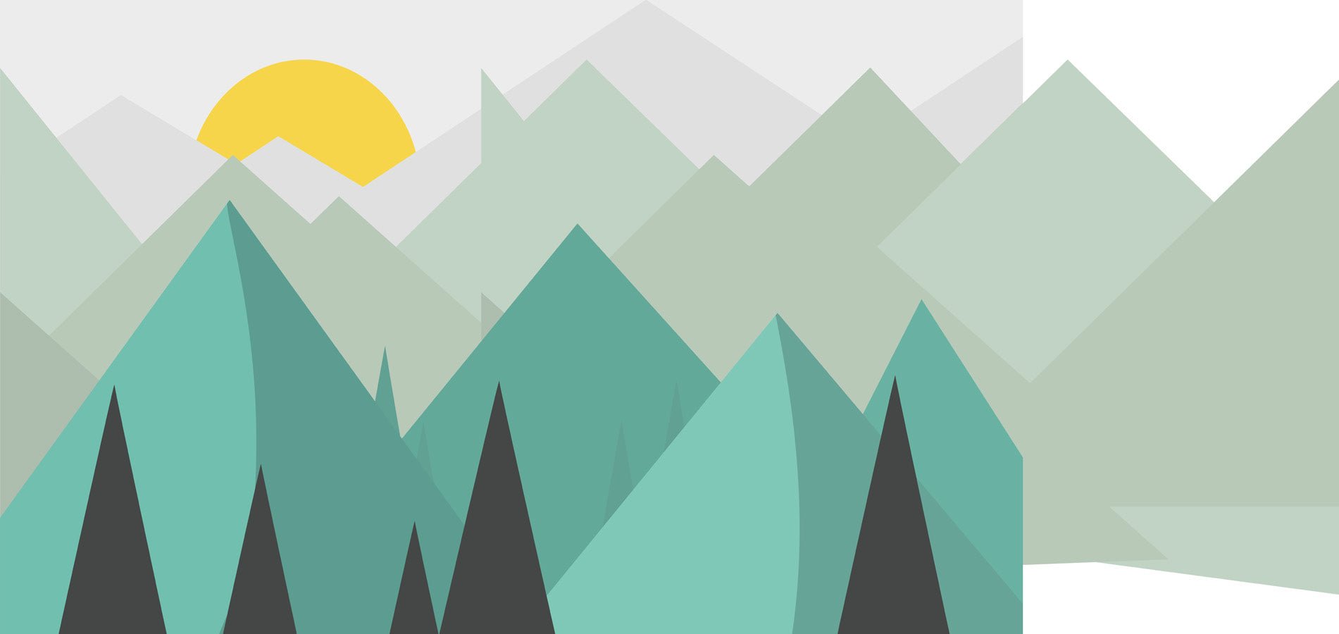 Papier peint panoramique scandinave montagne géométrique, mural concept, tendance