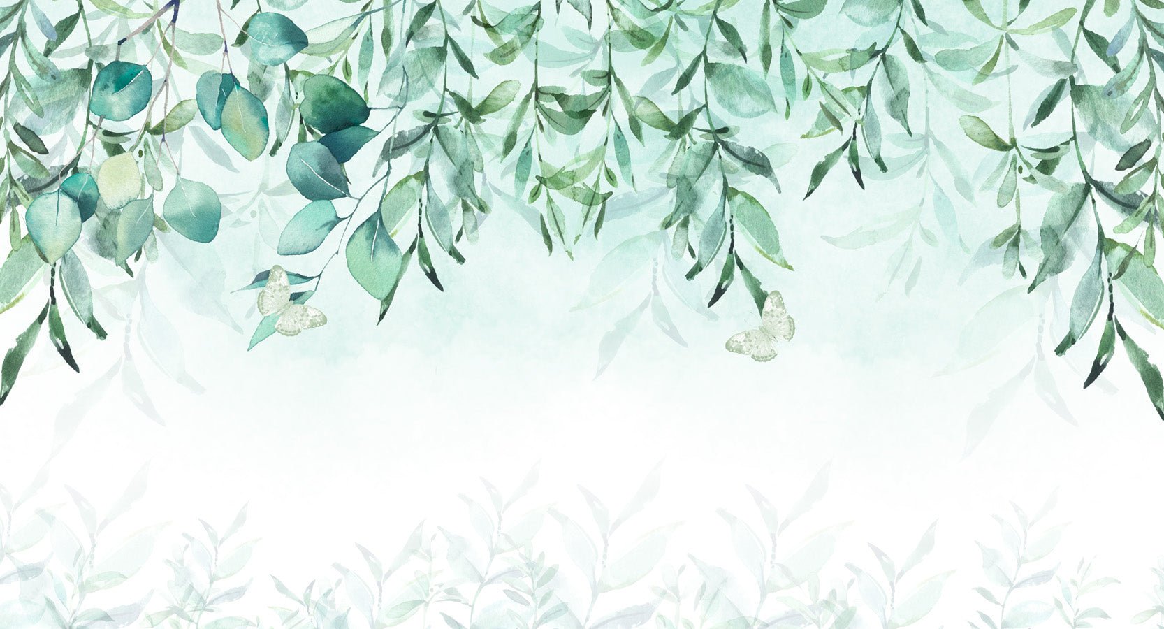 Papier peint tête de lit végétale eucalyptus, mural concept, tendance