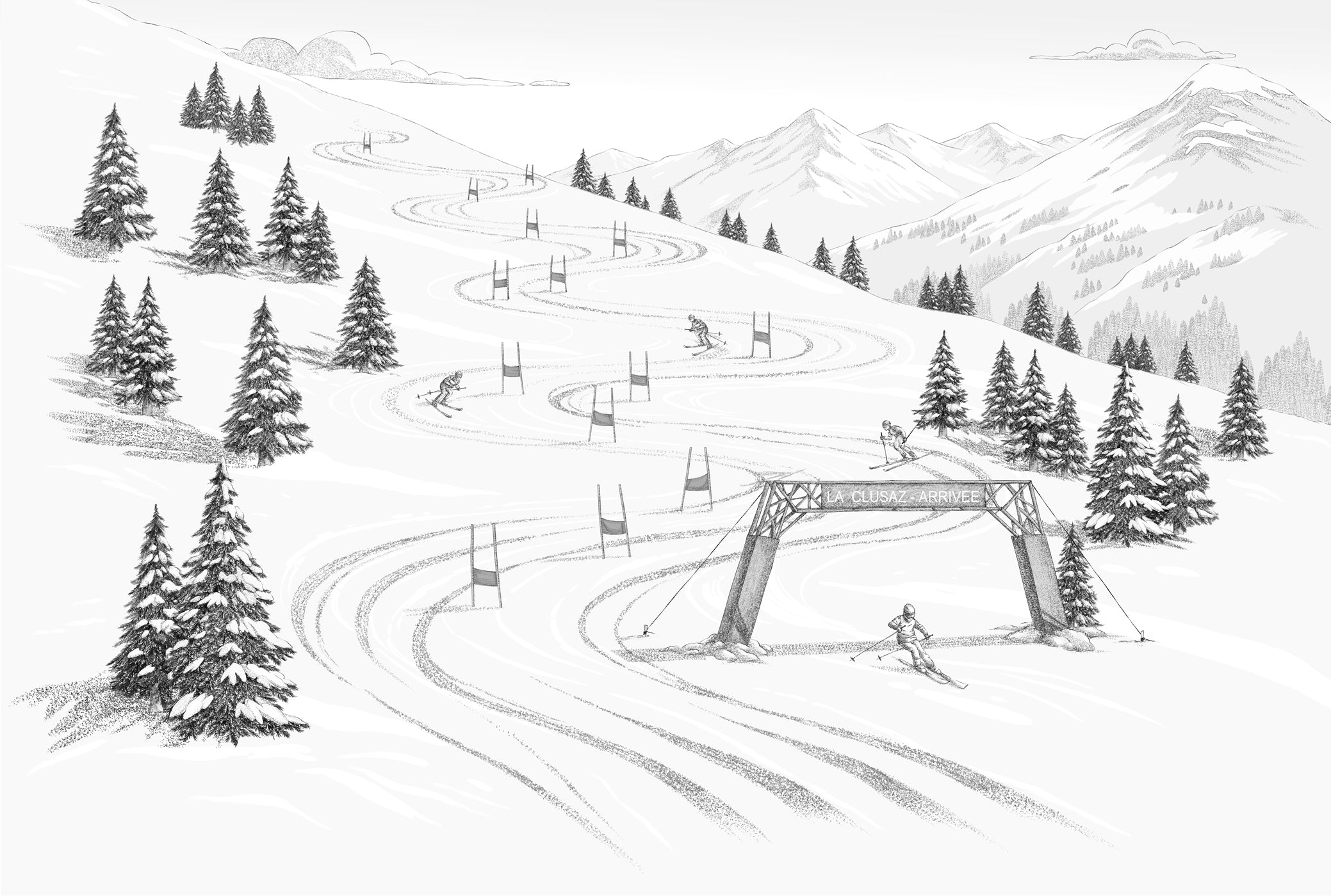 Papier peint La Clusaz panoramique – Ski, sport et montagne