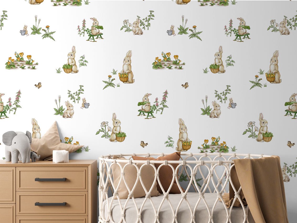 Papier peint à motif pour enfant. La ronde des lapins - Muralconcept
