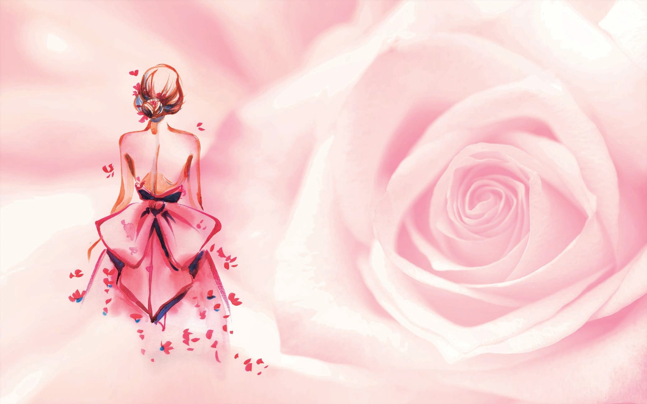 Papier peint panoramique romantique rose floral, XXL, tendance