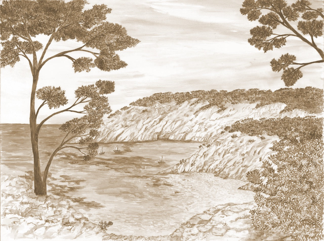 Panorama-Tapete – Die Calanques im Süden, sepiafarben