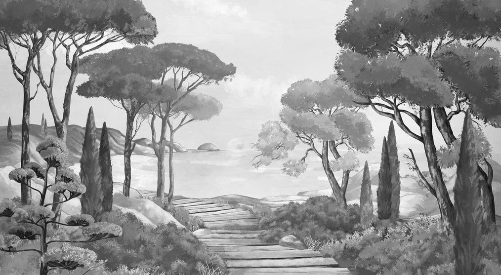 Tapete Spaziergang in den Calanques schwarz und weiß