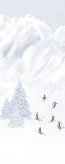 Tapete Berg Skifahrer bunt